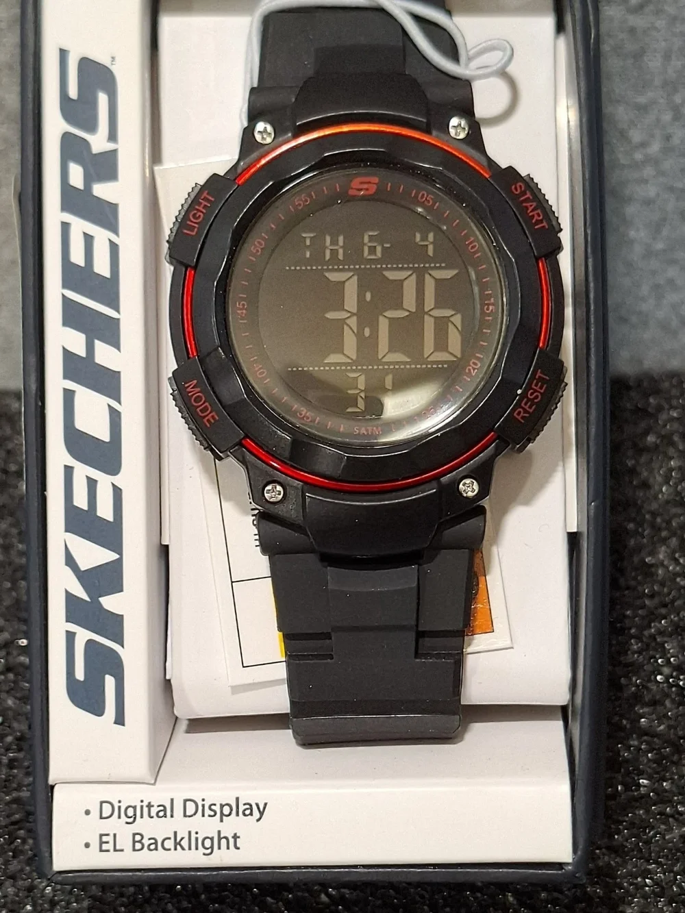 Skechers Black Digital Watch with Red Accent